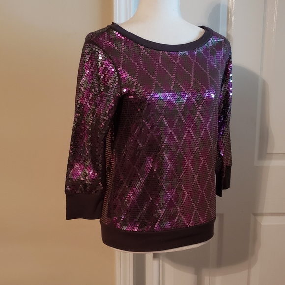 Express Crewneck Pullover Sweatshirt Sz-Sm Purple Multi Sequin - Picture 4 of 9